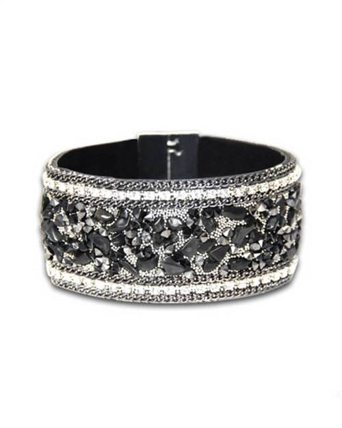 Sort armbånd med sten og magnetlås